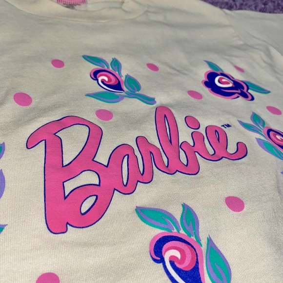 M/L Vintage 1996 Barbie Mattel Single Stitch Puff Paint Logo T-Shirt - Picture 5 of 9